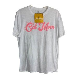 Cat Mom Womens Tee Shirt Size Medium  White Pink Short Sleeve Light WT. NEW